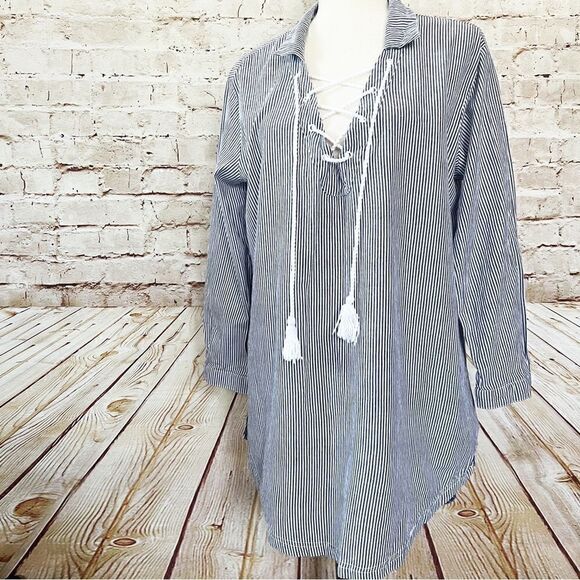 ROXY striped nautical cover up tunic shirt rope tassel - Picture 1 of 6